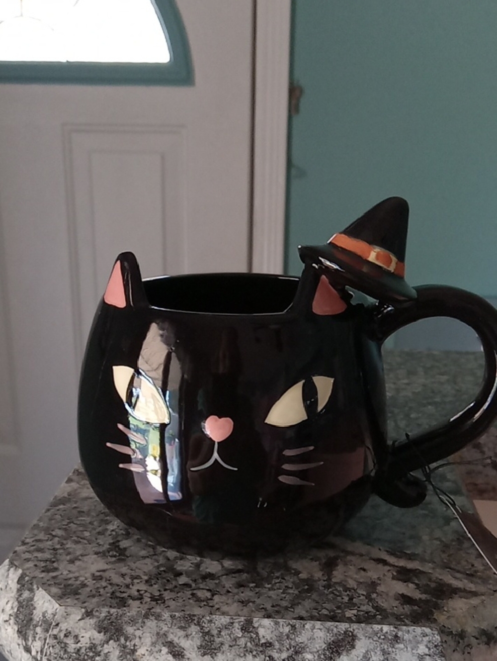 Black Cat Mug with Witch Hat Accent - Cute Halloween Ceramic NWTS